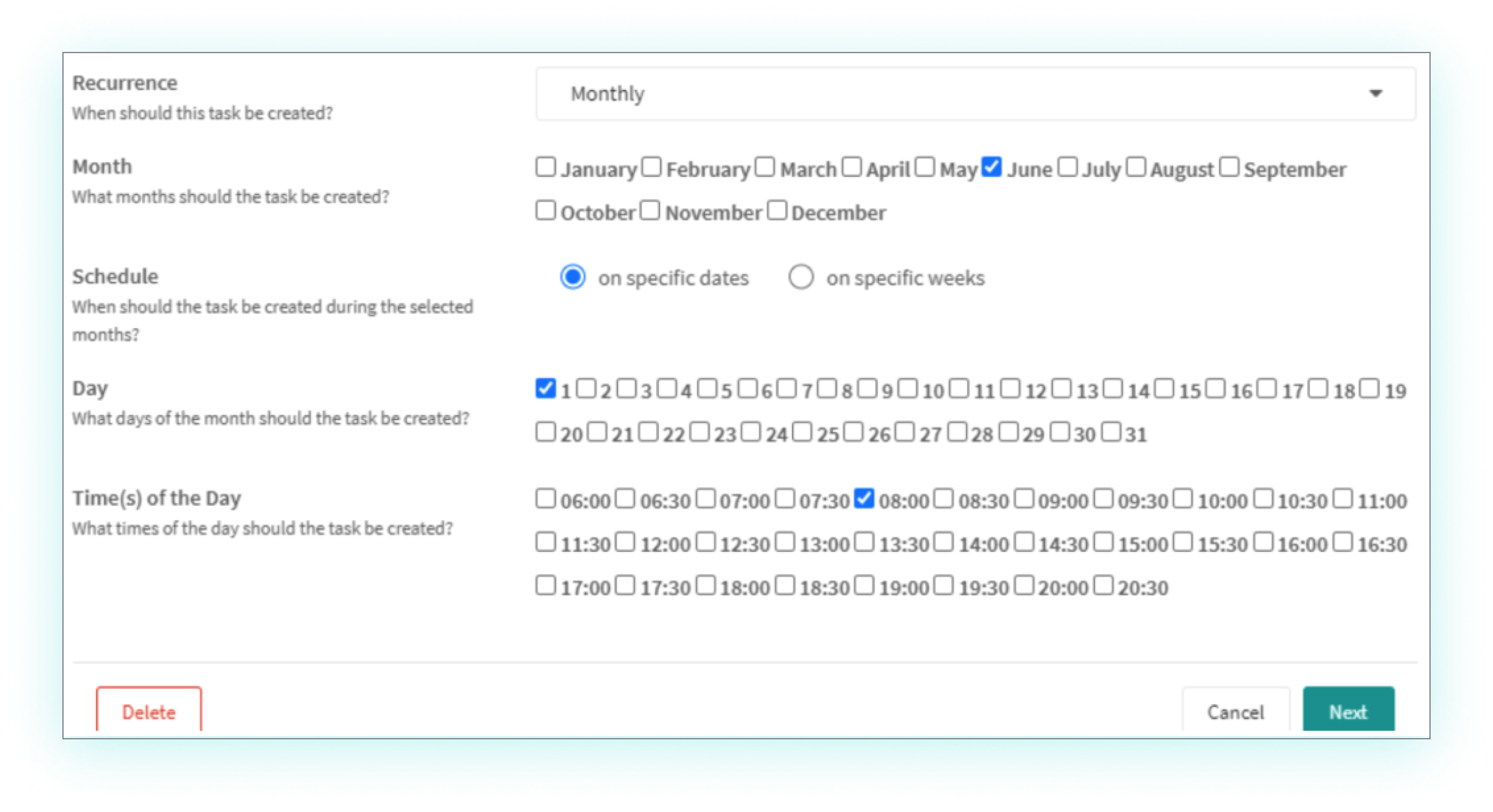 Desktop - recurring scheduler